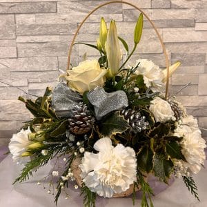 Christmas White Basket with fresh flowers